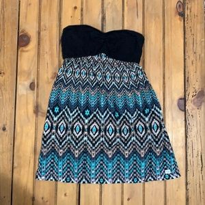 Billabong black and tribal print strapless dress